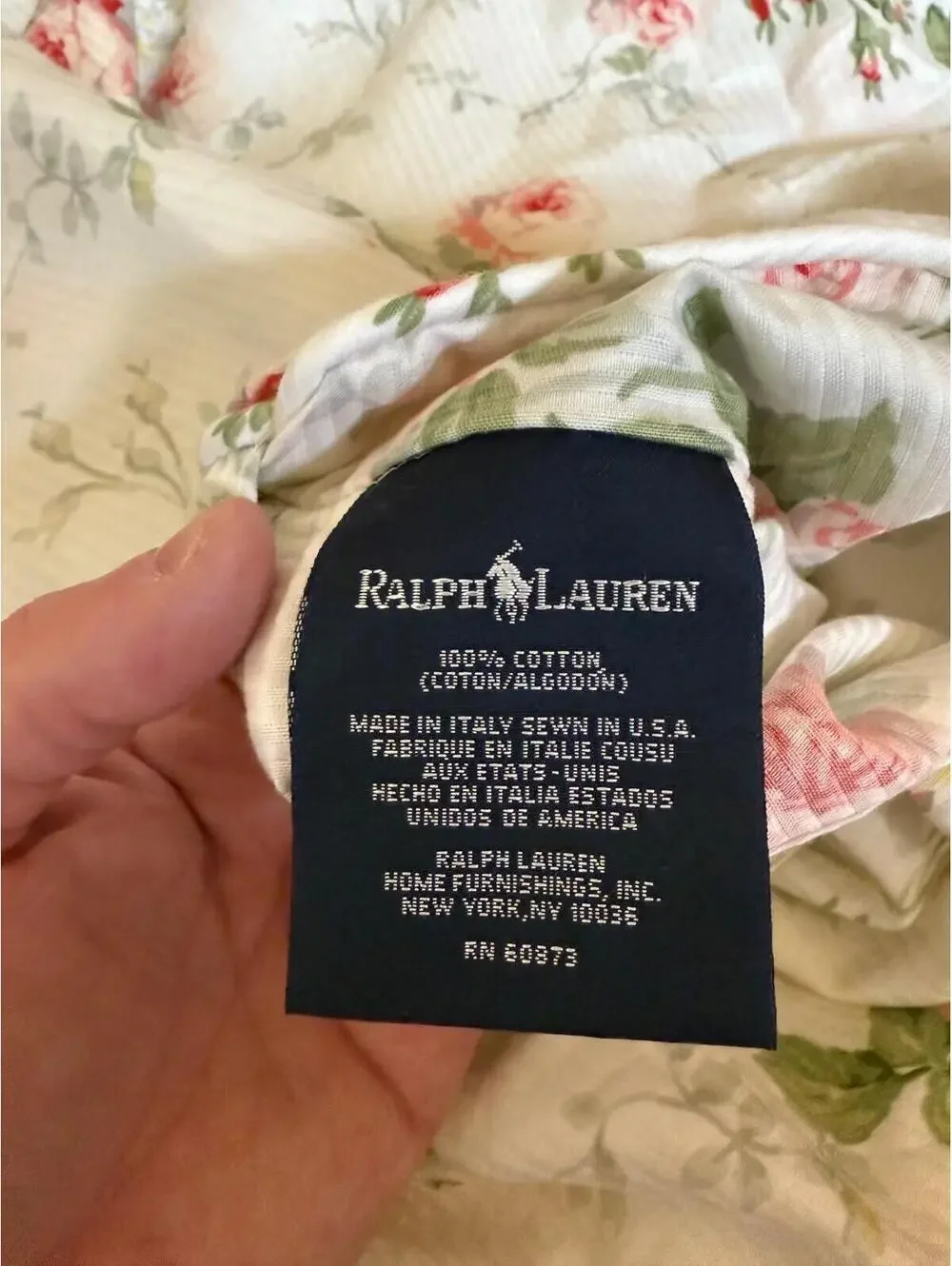 Ralph Lauren Meadow Way Twin Duvet Cover-Pink Roses on White-Cottage-Cotton 1990
